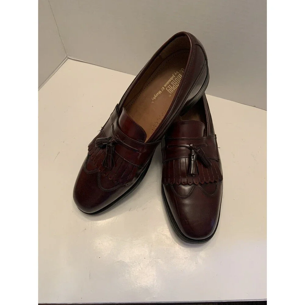 Johnston Murphy Men Shoes burgundy slip-on kiltie wingtips tassel 11.5M